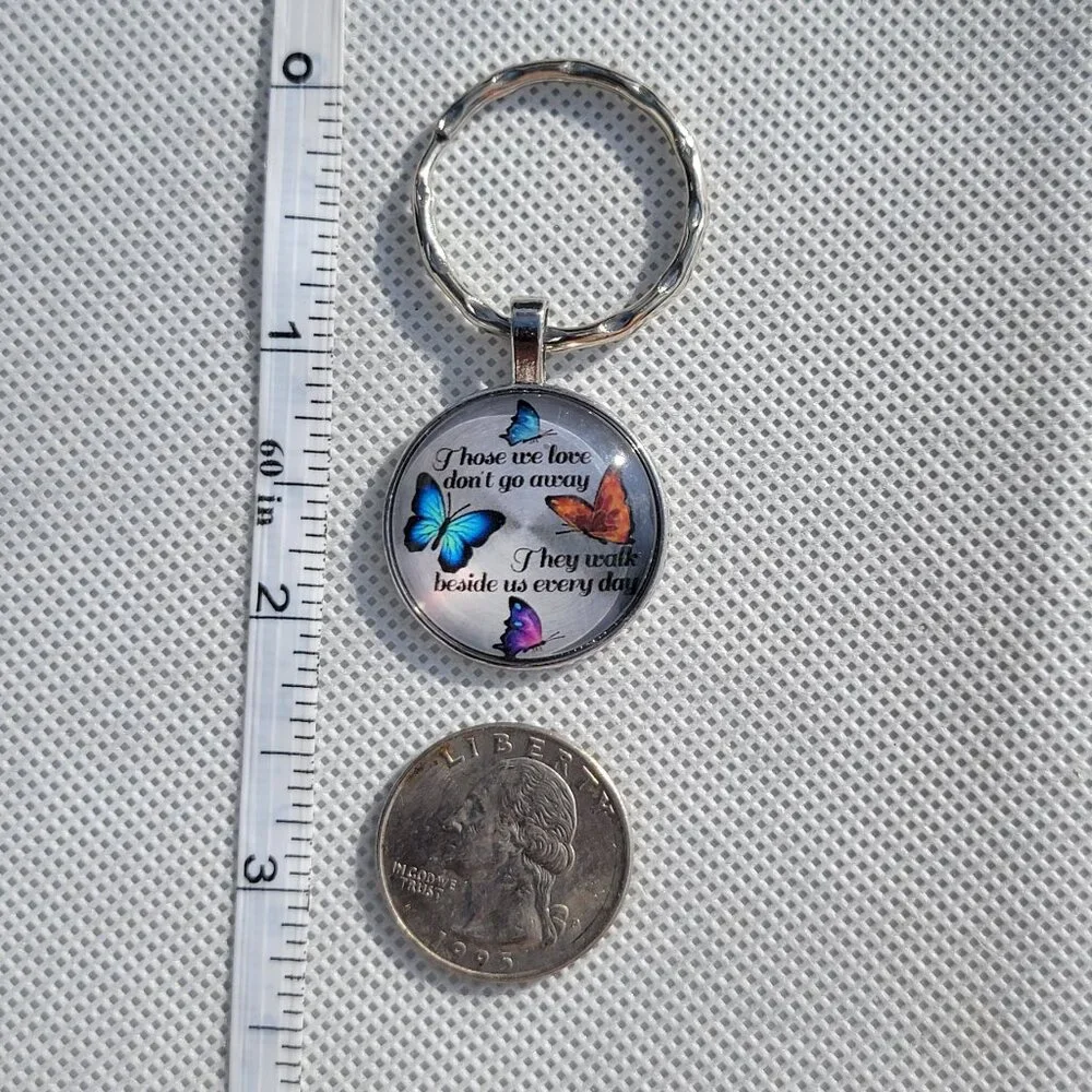 Butterflies Remembrance Keychain Silver Blue Orange – Domed Charm + Bag Ring New